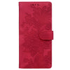 For Samsung Galaxy S21+ 5G Lace Floral Embossed Magnetic Buckle PU Phone Case With Wrist Strap(Red)
