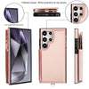 For Samsung Galaxy S24 Ultra 5G Double Flap Zipper RFID Leather Phone Case with Short Lanyard(Rose Gold)