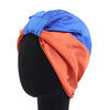 TJM-433 Double Layer Elastic Headscarf Hat Silk Night Cap Hair Care Cap Chemotherapy Hat, Size:  M (56-58cm)(Royal Blue Orange)