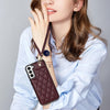 For Samsung Galaxy S22 5G Rhombic Dual Buckle Card Slots Phone Case with Lanyard(Wine Red)