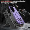 For Samsung Galaxy S23 5G Shield Hollow Frame Holder MagSafe Phone Case(Purple)