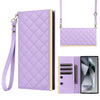 For Samsung Galaxy S25 Ultra 5G Crossbody Rhombic Sucker Leather Phone Case(Purple)