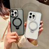 For iPhone 14 Metal Holder MagSafe PC Hybrid TPU Phone Case(White)