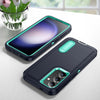 For Samsung Galaxy S24+ / S25+ 5G Rugged PC Hybrid Silicone Phone Case with Holder(Dark Blue+Light Green)