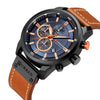 CURREN M8291 Chronograph Watches Casual Leather Watch for Men(Black case blue face)