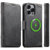 For iPhone 13 Pro Suteni J07 Multi-functional Horizontal MagSafe Denim Leather Phone Case(Black)