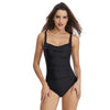 DS02 Ladies Suspender Conservative Triangle One-Piece Swimsuit With Chest Pad, Size: S(Black)