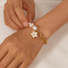 OPK GS1564 Stainless Steel Flower Pendant Pearl Bracelet(Gold)