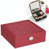 Wooden Jewelry Box Necklace Ring Storage Organizer Large Jewel Cabinet Gift Case(Purplish Red)