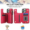 For iPhone 15 Pro Double Flap Zipper RFID Leather Phone Case with Short Lanyard(Red)