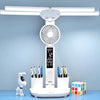 4-head Desk Lamp Foldable Reading Lamp 3-gear Color Adjustment, Spec: Plug-in Fan Clock Model