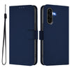 For Samsung Galaxy A56 5G Skin Feel Solid Color Leather Phone Case with Lanyard(Navy Blue)