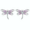 S925 Sterling Silver Pink Dragonfly Ear Stud Women Earrings