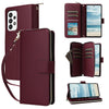 For Samsung Galaxy A73 5G Nine-card Slots Zipper Wallet Bag Leather Phone Case(Wine Red)