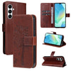 For Samsung Galaxy A26 5G Global Tree & Cat Embossed Pattern Flip Leather Phone Case(Coffee)