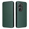 For Asus Zenfone 9 Carbon Fiber Texture Flip Leather Phone Case(Green)