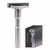 Adjustable Safety Razor Double Edge Classic Mens Shaving Hair Removal Shaver with 5 Blades(Silver Gray)