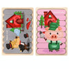 QBT01 Children Double-Sided Wooden Puzzle Bar Puzzle Toy(Big Gray Wolf + Pig (Pink))