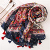 180 X 85cm  Women Cotton And Linen Scarf Retro Splicing Bohemian Printed Silk Shawl SL1906-022