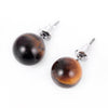 1 Pairs DIY Simple Round Natural Agate Stone Women All-match Stud Earrings(Tiger Eye Stone)