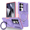 For Samsung Galaxy S25 Ultra 5G Sliding Camshield MagSafe Holder TPU Hybrid PC Phone Case(Pink Purple)