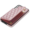 For Samsung Galaxy S22+ 5G Rhombic Dual Buckle Card Slots Phone Case with Lanyard(Rose Gold)
