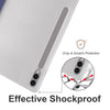 For Samsung Galaxy Tab S10 FE / S9 3-folding Transparent TPU Smart Leather Tablet Case with Pen Slot(Dark Blue)
