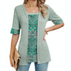 Spring Summer Printed Fake Two-Piece Square Neck Mid-Sleeve Top T-Shirt, Size: S(Green)