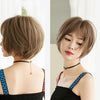 Wig Female Short Hair Round Face Full Top Headgear Short Hair Temperament Bangs Hair Cover(Black Brown 28CM)