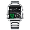 BINBOND B3332 Square Multifunctional Sports Quartz Waterproof Watch(White Steel-Black)