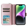 For iPhone 14 / 13 Nine-card Slots Zipper Wallet Bag Leather Phone Case(Rose Gold)