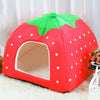 Foldable Strawberry Pet Bed House, Plush Nest, XS Cat/Small Dog