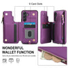 For Samsung Galaxy A54 Double Flap Zipper RFID Leather Phone Case with Short Lanyard(Dark Purple)