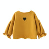 Autumn and Winter Warm Cute Puff Sleeve Top Heart-shaped Embroidered Sweatshirt Girls Tops, Height:100cm(Turmeric)