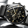 FNGEEN W5128 Men Three Eyes Subdial Luminous Quartz Watch Student Simple Watch(All Black Surface Golden Nails)