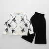 Girls Cardigan Sweater + Wide-Legged Pants Set Autumn And Winter Knitting Two-Piece Kit, Size: 130cm(Beige)
