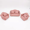 1:12 Mini Doll House Furniture Decoration Striped Sofa Model Set(Orange Red Gold)