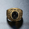 Retro Round Gemstone Carved Soldier Army Military Titanium Steel Ring for Men, US Size: 10, Diameter: 19.9mm, Perimeter: 62.4mm(Black)