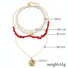 Boho Colorful Broken Natural Stone Necklace, Model: N2105-19 Red Stone
