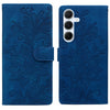 For Samsung Galaxy A14 4G / 5G Lace Floral Embossed Magnetic Buckle PU Phone Case With Wrist Strap(Blue)