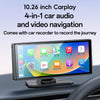 Yesido KM19 10.26 inch Center Console CarPlay Portable Car Video Navigation with Driving Recorder(Black)