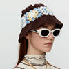 Flower Fisherman Hat Summer Hollow Breathable Knitted Wool Cap, Size: M(Coffee)