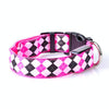 LED Dog Collar, Pink Plaid, USB Rechargeable, Small