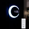 LED Mirror Hollow Wall Clock 7-color Switch Electronic Digital Display Wall Clock(White)