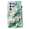 For Samsung Galaxy S21 Ultra 5G Crystal Texture Colored Drawing Leather Phone Case(Jade Flowers)
