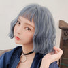 Wig Female Corn Perm Short Curly Hair Simulation Chemical Fiber Wig Headgear(Haze Blue 25CM)