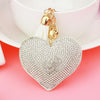 Heart Keychain Leather Tassel Gold Key Holder Metal Crystal Key Chain Keyring Charm Bag Auto Pendant Gift(white)