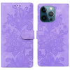 For iPhone 12 Pro Max / 13 Pro Max Lace Floral Embossed Magnetic Buckle Leather Phone Case(Purple)