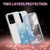 For Samsung Galaxy S20 Ultra Gradient Glitter Flower All-inclusive Phone Case(Blue)