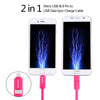 HAWEEL 1m 2 in 1 Micro USB & 8 Pin to USB Data Sync Charge Cable(Magenta)